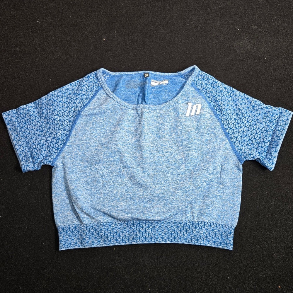 Muscle Nation Womens Blue Marl Seamless Crop Top Gym Workout Shirt Size M